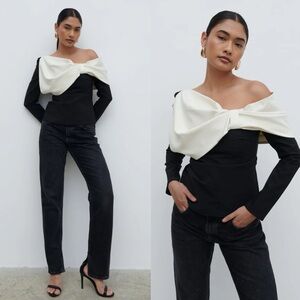 Pretty Lavish Naomi Exaggerated Bow Top in Black and Cream
